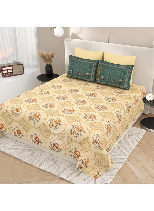 Cotton Yellow   Printed Bedsheets( 108*108)